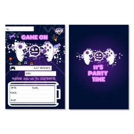 Dark blue-purple Video Game Invitation Cards -32PCS for Kids Birthday Invitations, Theme Birthday Party Invitation Cards, Game Party Invitations for Boys(Dark blue-purple)