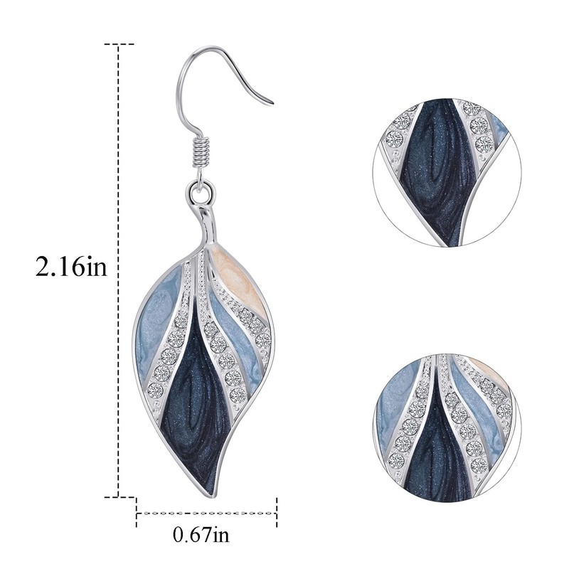 Vurotry Leaf-Shaped Dangle Earrings, Enamel and Crystal Accents, 2.16 inch