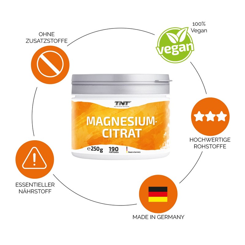 TNT Magnesium Citrate Pulver (250g) • Vegan, hochdosiert & laborgeprüft