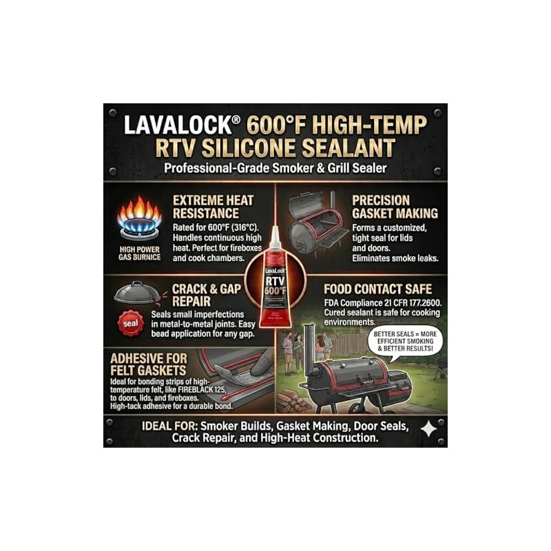 LavaLock High Temp Silicone Adhesive for BBQ Grill & Smoker