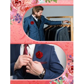 Loetere 16 Pcs Lapel Flowers for Men Suits Flower Lapel Pins for Men Brooch Pins Handmade Satin Boutonniere(Elegant,Red)