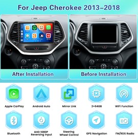 Fuluku【2+64G dash kit】Android 13 for Jeep Cherokee 2013-2018 Car Stereo with Wireless Carplay Android Auto Mirror Link, 10.1’Touchscreen Radio WiFi/GPS/FM/RDS/Bluetooth/SWC/Waterproof Night Backup Cam