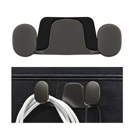 Norkmdi Car Mini Hook, Multifunctional Vehicle Backseat Storage Hanging Double Hook, Self-Adhesive Auto Dashboard Organizer for Earphones Charging Cable, Universal for SUV RV Truck (Dark Gray)