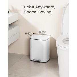 Cesun Bathroom Trash Can with Lid Soft Close, 5 Liter/1.3 Gallon Small Trash Can, Step Pedal Garbage Can Stainless Steel Waste Basket with Removable Bucket, Anti-Slip Base, White