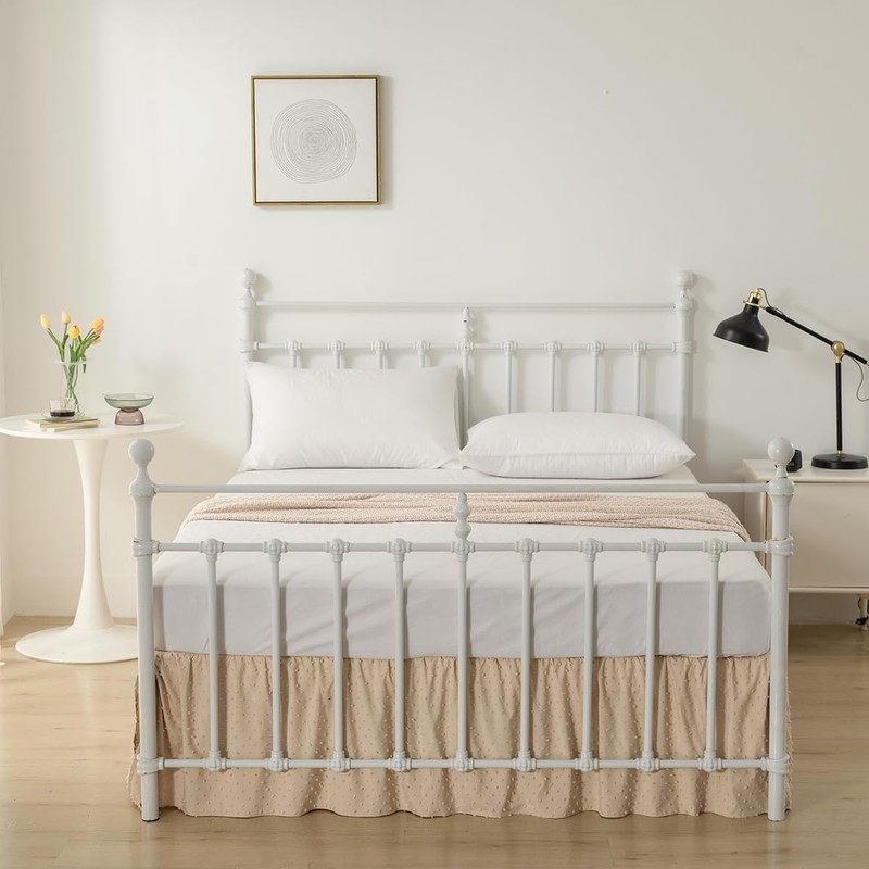 Tufted Dot Bed Skirt Queen Size,Ruffled Bed Skirt with Split