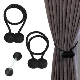 Magnetische Vorhang Raffhalter, Magnetische Raffhalter für Vorhänge, Raffhalter für Vorhänge, 2 Stück Anklemmen für Vorhänge, Vorhanghalter, Halter Vorhangbinder, für Zuhause, Büro, Hotel (Schwarz)