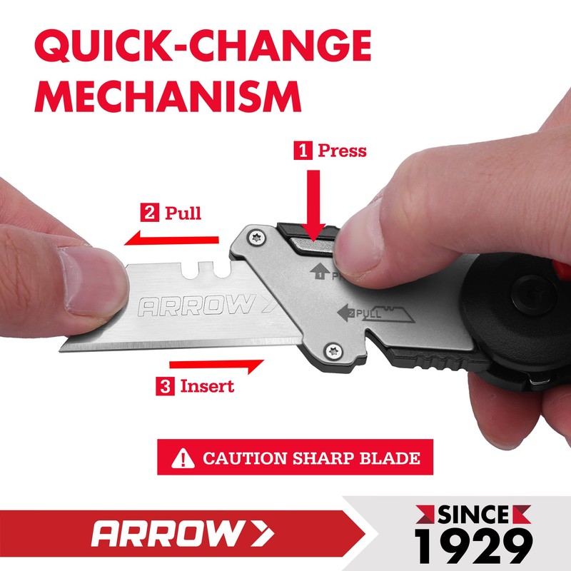 ARROW Utility Knife with Blade Storage Design, Quick Change Box