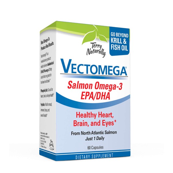 Terry Naturally Vectomega - 214 mg Omega-3, 60 Capsules - Fatty Acid & Phospholipid Peptide Complex from Salmon, Supports Heart & Brain Health - Non-GMO, Gluten-Free - 60 Servings