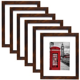 PEALSN 11x14 Picture Frame Set of 6, Display Pictures 8x10 with Mat or 11x14 Without Mat for Wall Mounting or Table Top Display, Photo Frames Collage for Wall Decor, Rustic Brown