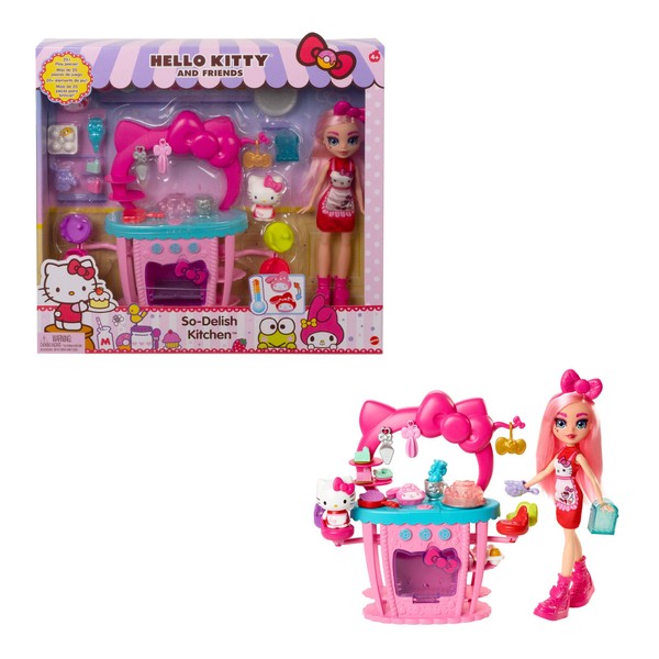 Hello Kitty and Friends So-Delish Kitchen Playset, Hello Kitty and Éclair Doll (~10-in) with 25 Accessories, Great Gift for Kids Ages 4Y+