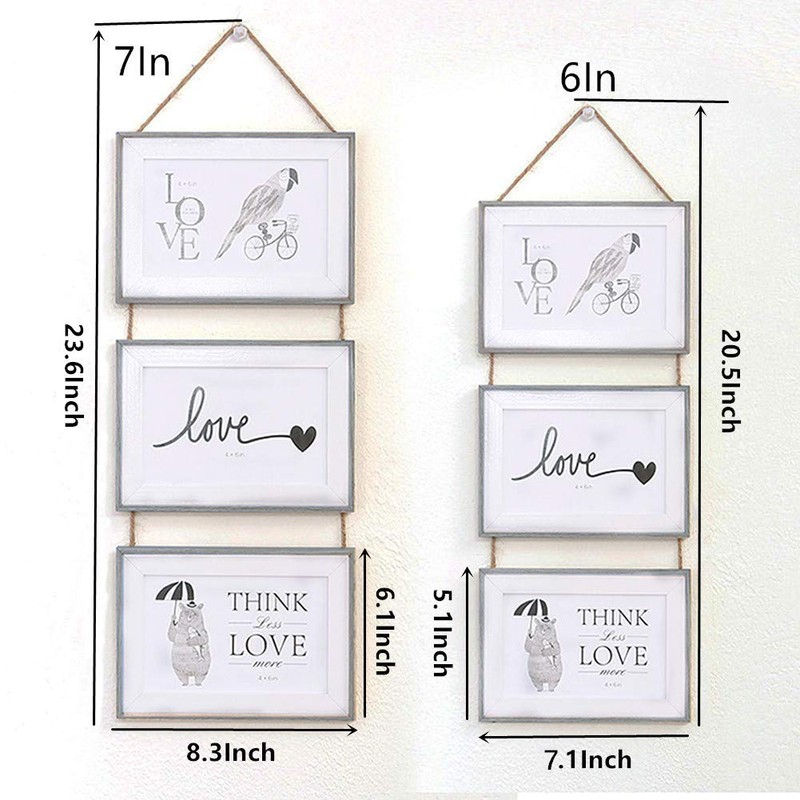 Triple Hanging Picture Frame,vertical collage picture frames,Rustic Wood Picture Frames