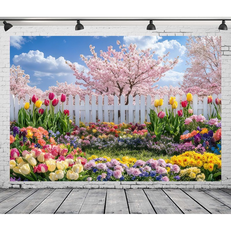 DePhoto 7x5FT Spring Garden Backdrop Secret Floral Garden Tulip Peach