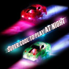 Car Track with 2 LED Race Cars Toys, 240 Pieces Flexible Variable Track Set, Children's Highway, Glow in The Dark for Kids 3 4 5 6 7 8