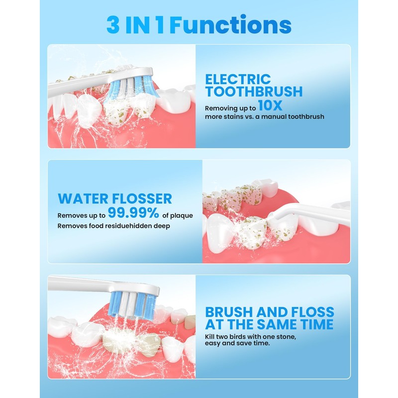 Electric Toothbrush with Water flosser, 3 in 1 Teeth Cleaning