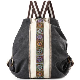 Women Canvas Backpacks Daypack Casual Shoulder Bag, School Bag Laptop Backpack (Grey Black)