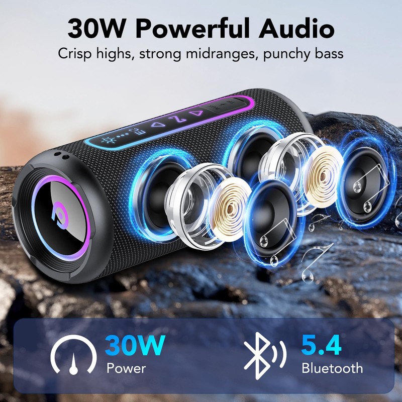 Portable Bluetooth Speaker with Lights, Bluetooth 5.4 Speaker, Powerful Crystal