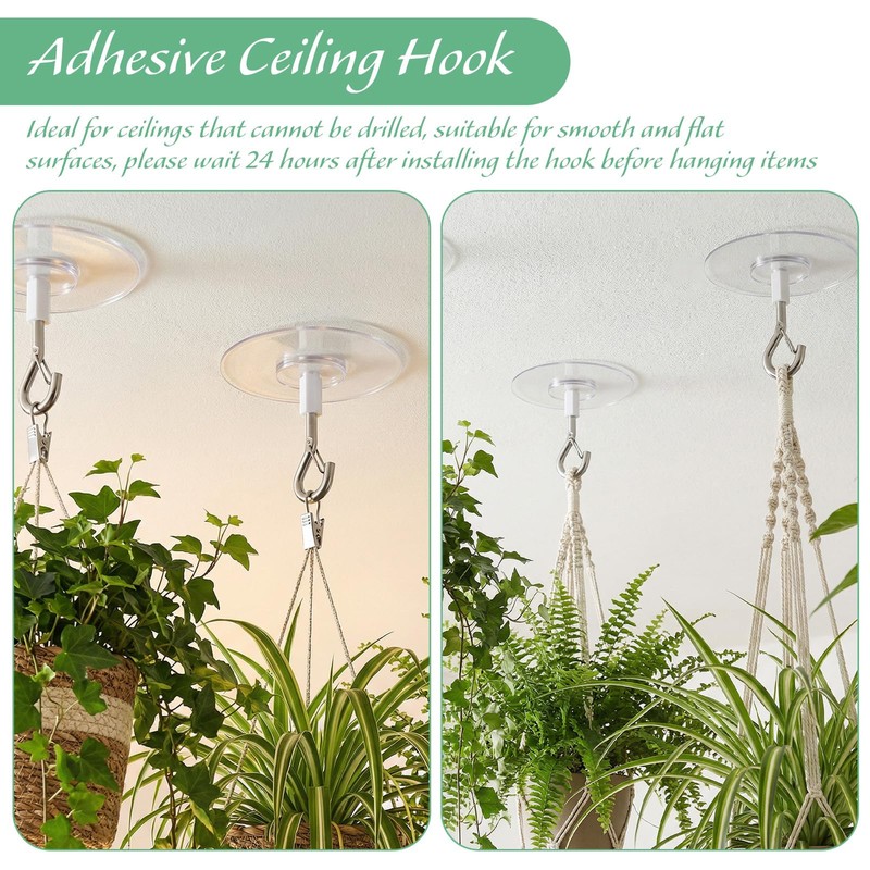 Sibba 3-Pack Heavy Duty Adhesive Ceiling Hooks Drill-Free Wall Hooks