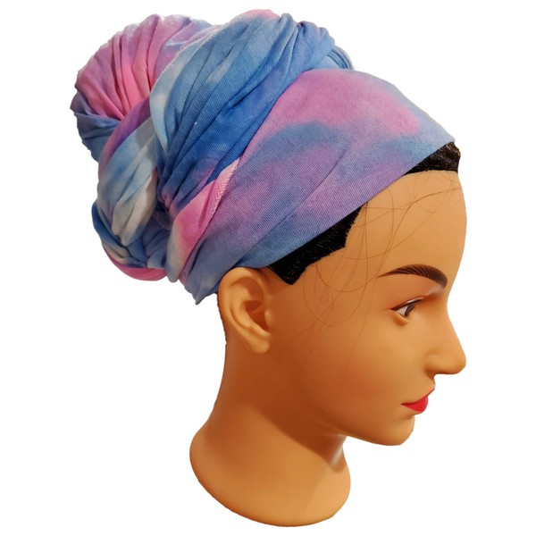 Ankara African Print Soft Headwraps Headband Long Hair Head Wrap Scarf Turban Tie Jersey Knit African head wraps(Tie Dye Style 1)