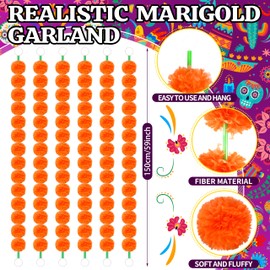 5 guirnaldas de caléndula de 5 pies de largo a granel, decoración india/americana, decoración de repisa de flores de imitación de altar, Diwali, fiesta floral de arbusto de primavera (naranja oscuro)