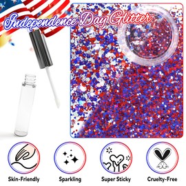 Laza Laza Independence Day Body Glitter, 2 Jars Olympic Red Blue White Chunky Sequins with Glue Women Eyeshadow 4th of July Face Paint Festival Rave Outfit Hair Accessories Party Costumes C Circus Carnival