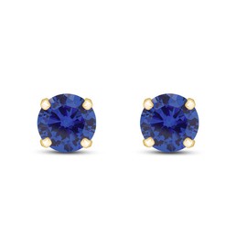 6mm Round Cut Simulated Blue Sapphire Stud Earrings in 14k Yellow Gold Over Sterling Silver