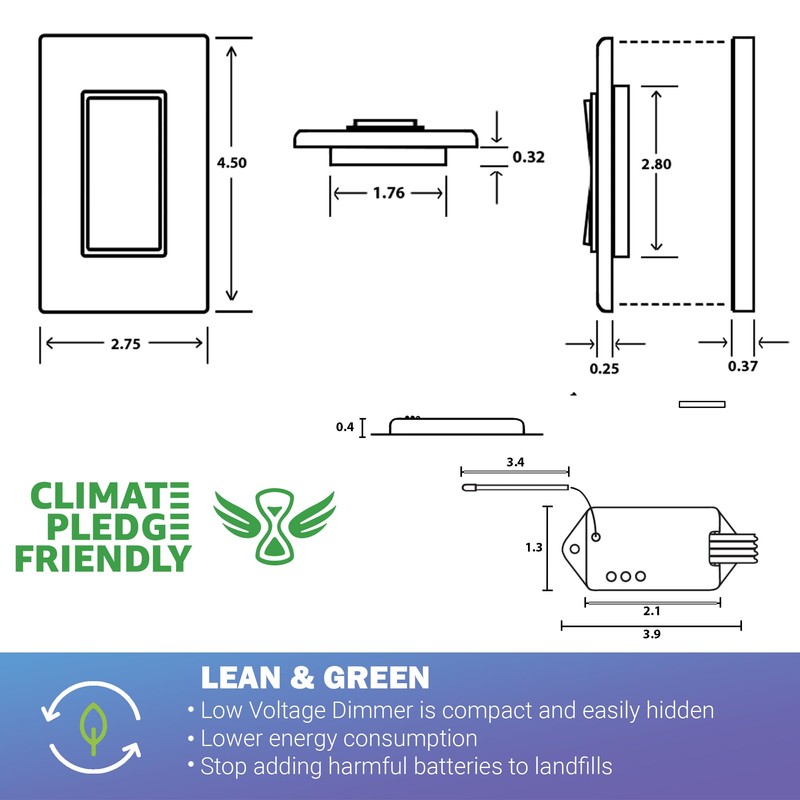 RunLessWire Low Voltage 8-30VDC Dimming Self Powered (NO Batteries) Wireless