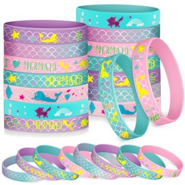 Viicoor Rubber Wristband 24 Pieces Mermaid Wristband Bracelets Suitable For Girls Theme Party Children Birthday Party Gifts
