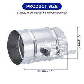 PATIKIL Backdraft Damper with Sleeve, 4 Inch, Airflow Ducting Volume Branch Vent Air Control Valve, Adjustment Handle Galvanized Metal, for HVAC