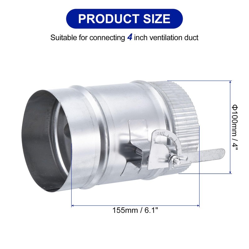 PATIKIL Backdraft Damper with Sleeve, 4 Inch, Airflow Ducting Volume