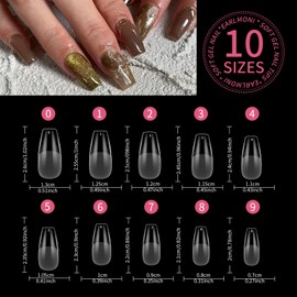 EARLMONI Medium Ballerina Nail Tips - 12 Sizes Soft Gel Nail Tips Set with Glue, 120 Pieces Ballerina Pre-Polished Artificial Nails, Full Cover Nail Tips Set for Nail Salons