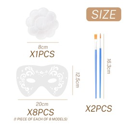 IDNVFY 8 Stücke Der Malvorlage, 1 Palette, 2 Pinsel, DIY -Blindmaske, Wiederverwendbar, Für Maskeraden Geeignet, Partys.
