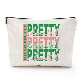 Sorority Gift Pink and Green Canvas Makeup Bags, Cosmetic Organizer for Sisters & Friends Greek Sorority Paraphernalia