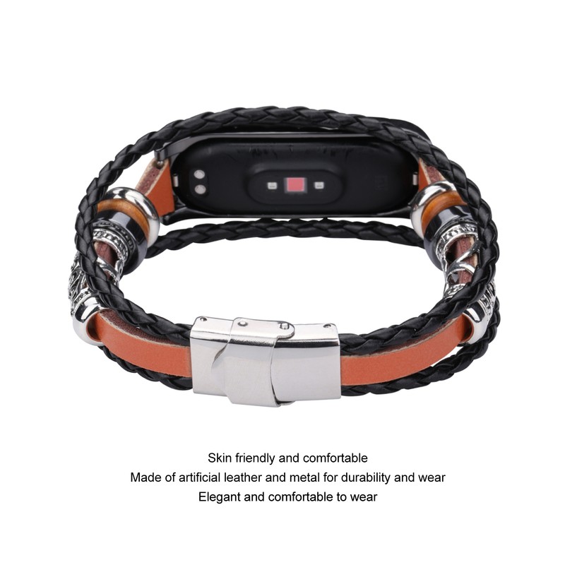 Leather Strap for Xiaomi 7 NFC Bracelet Metal Buckle Ethnic