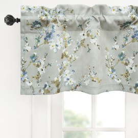 DriftAway Mackenzie Abstract Floral Pattern Window Treatment Valance Rod Pocket 52 Inch by 14 Inch Plus 2 Inch Header Blue Gray