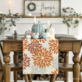 Artoid Mode Flowers Orange Dahlia Autumn Table Runner, Seasonal Kitchen Table Decoration, Indoor, Holiday, Party Decor, 40 x 140 cm
