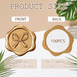 MotiMind 100 Pcs Bow Wax Seal Stickers Bow Wax Seal Stickers, 3D Self Adhesive Decals for Wedding Party Invitation, Greeting Cards, Gift Wrapping(Antique Gold)