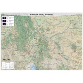 Tiger Moon Montana, Idaho and Wyoming Physical Map - 16.5 x 23.3 Inches - Paper Laminated