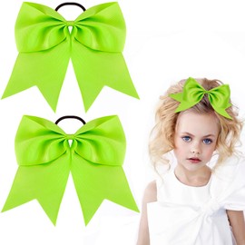 KICOSY 2 Pack Neon Green Jumbo Bows Hair Ties - Big Cheerleading Bows for Girls, Cute Hair Accessories for Ponytails & Styling