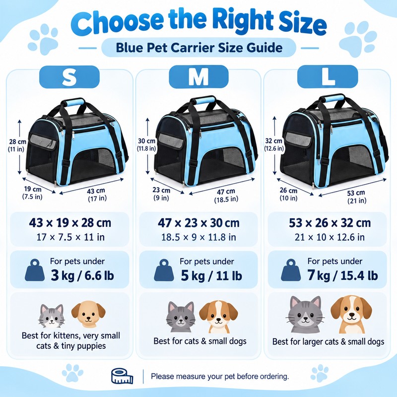 Blue Pet Carrier Bag for Cats and Small Dogs –