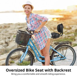 Bike Seat with Backrest - Oversized Bicycle Saddle with Back Support, Universal Wide Bike Padded PU Cushion Saddle for Tricycle, Height Adjustable, Black