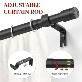 Kuianroll Heavy Duty Curtain Rods for Windows 66 to 120 Inch, 1 inch Diameter Long Curtain Rod with Brackets,Adjustable Black Curtain Rod for Living room,Bedroom(Black,30" to 120")