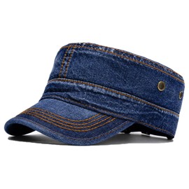 BABAHU Washed Cotton Military Caps Cadet Army Caps Unique Design (UK, Alpha, One Size, Z1-Denim Dark Blue)