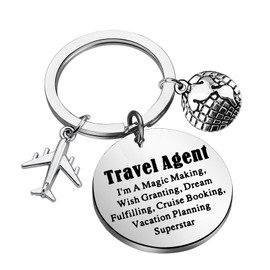 BEKECH Travel Agent Keychain Traveler's Gift Vacation Keychain Gift for Travel Agent Keying Airplane Charm (silver)