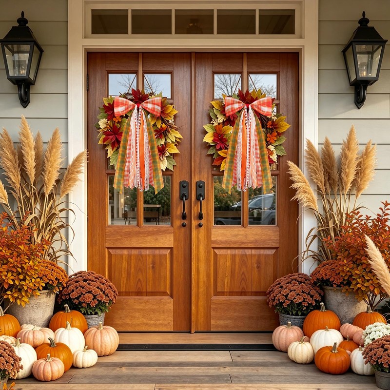 Fall Decor - Large Autumn Harvest Wreath Bow for Front