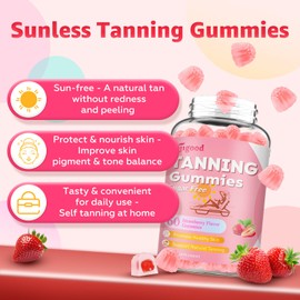 SijiGood 2 Pack Tanning Gummies - Sugar Free Daily Tanning Gummies for Woman & Men, Self Tanning Melanin Supplements with Lycopene & Astaxanthin for Skin Health, Strawberries Flavor, 120 Count