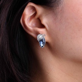 Inilbran Boho Crystal Sapphire Earrings Blue Sapphire Stud Earrings Teardrop Sapphire Birthstone Earrings Sparkling CZ Leaf Stud Earrings Jewellery for Women (Blue), Zinc