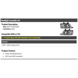 Marketplace Auto Parts Headlight Assembly Set - Compatible with 1997-2001 Honda CRV