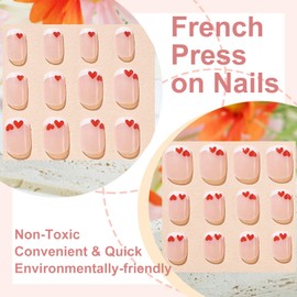 24PCS Medium Square French False Nails - Fake Nail with Love Nails French Tip with Glue - Stick on Nails White French Nail Tips for Women Girls Valentines Days Nails Art