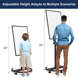 TSJ OFFICE Mobile Whiteboard Standing - 36 X 24 Inches Magnetic Rolling White Board, Height Adjustable Dry Erase Board on Wheels with Flip Chart Hooks, Black