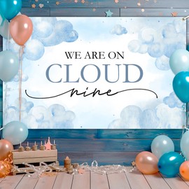 Avezano Cloud Nine Baby Shower Banner Boy We are On Cloud Nine Baby Shower Backdrop Blue Cloud Background for Gender Reveal Party Decoration (6x3.6ft)